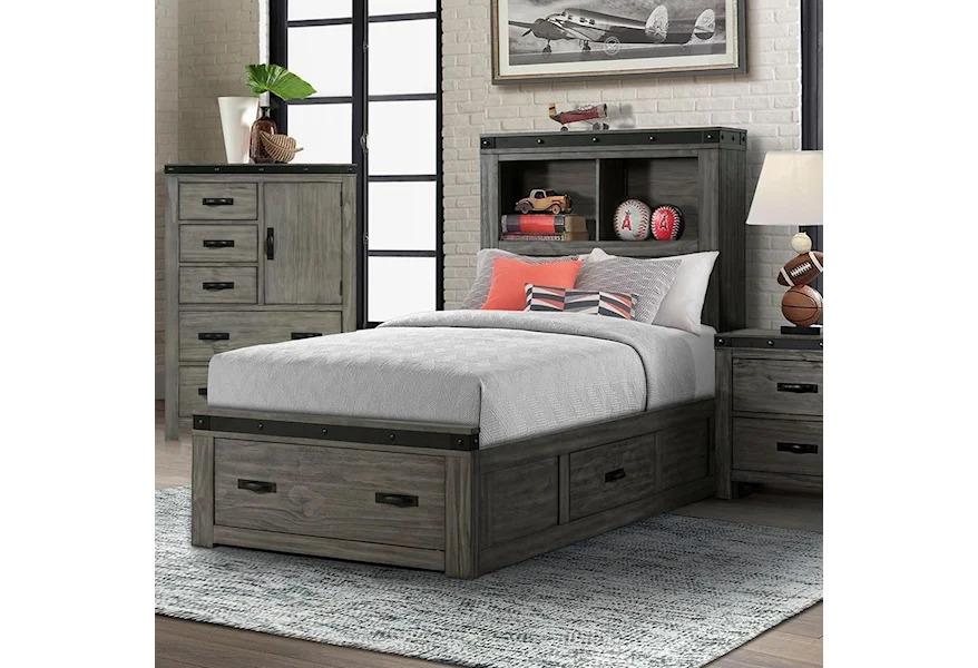 Gray Twin PLatform bed with storage drawers
